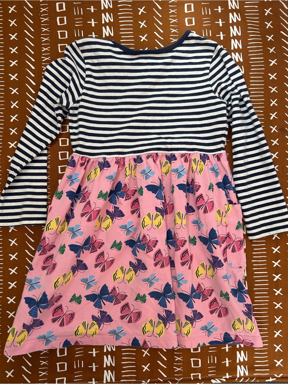 Hanna Andersson 110 Navy Striped Top with Pink Butterfly Skirt Dress - Picture 2 of 3